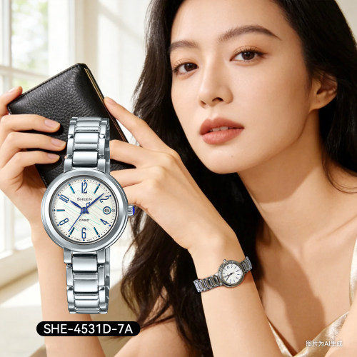 casio卡西欧钢带小表盘女士商务手表时尚腕表SHE-4531正品新款