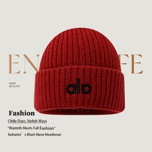 2025新款alo红色针织帽子女秋冬季刺绣时尚保暖情侣字母毛线冷帽