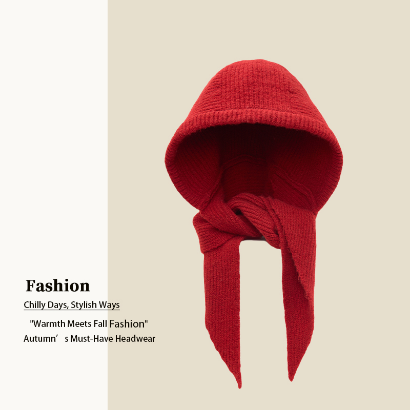韩系帽子围巾一体保暖护耳针织帽