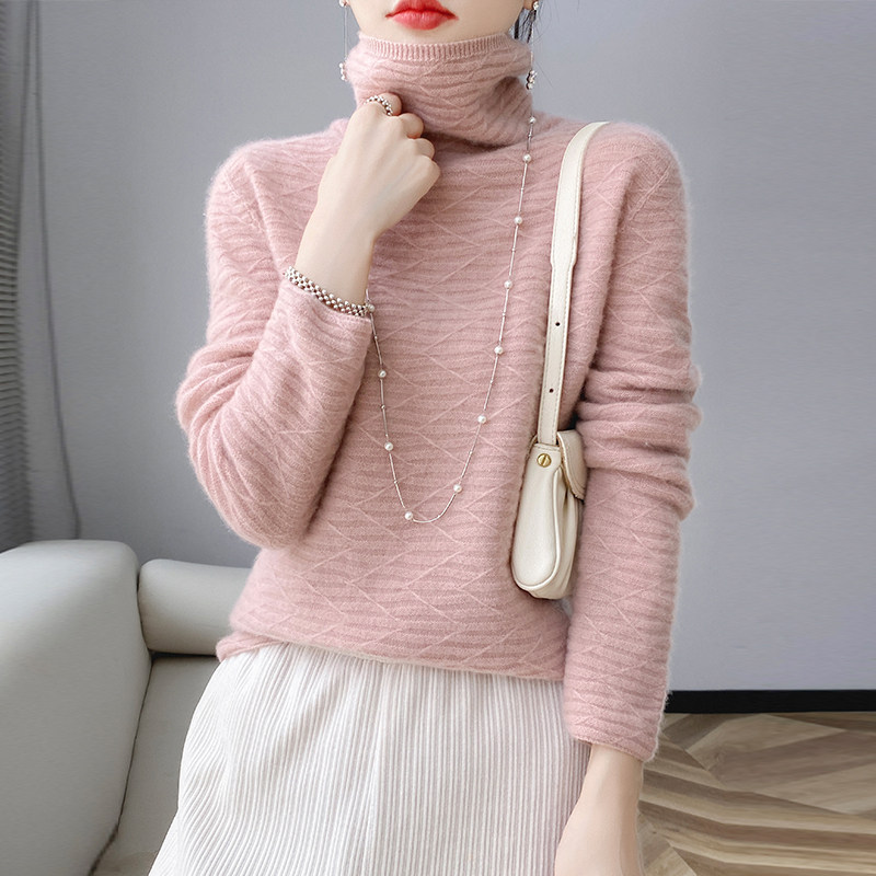 秋冬新款女士羊毛衫堆堆领针织羊毛打底衫套头长袖纯色毛衣内搭