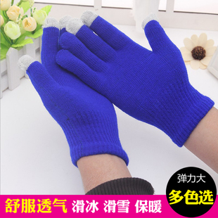 成人儿童滑冰滑雪手套女孩冬季绒保暖小孩五指男童女童秋冬款针织