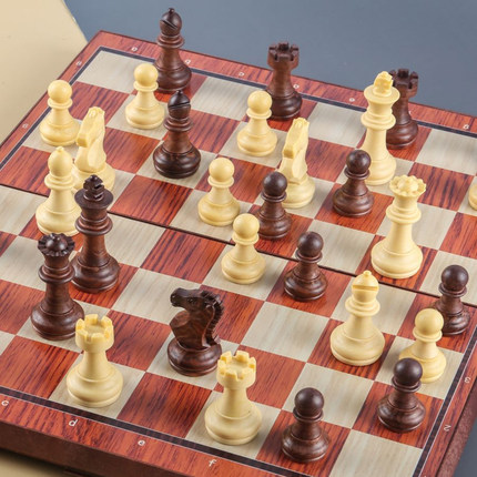 友邦UB木纹塑料国际象棋磁性棋子便携折叠棋盘大小号比赛培训用棋