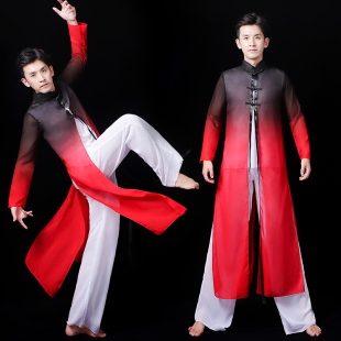 古典舞蹈演出服装 男中国风书简舞现代水墨古风纱衣文艺表演服套装