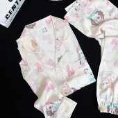 超仙新款 睡衣女冰丝高级感纯欲甜美可爱奶味小猫咪家居服套装 外穿
