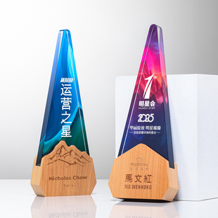 创意木质奖杯定制定做高档水晶奖牌制作年会优秀员工表彰纪念嘉奖