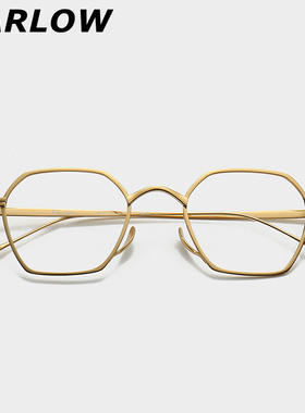 纯钛超轻近视眼镜男款高级感金丝痞帅全钛一体多边形万年龟眼镜框