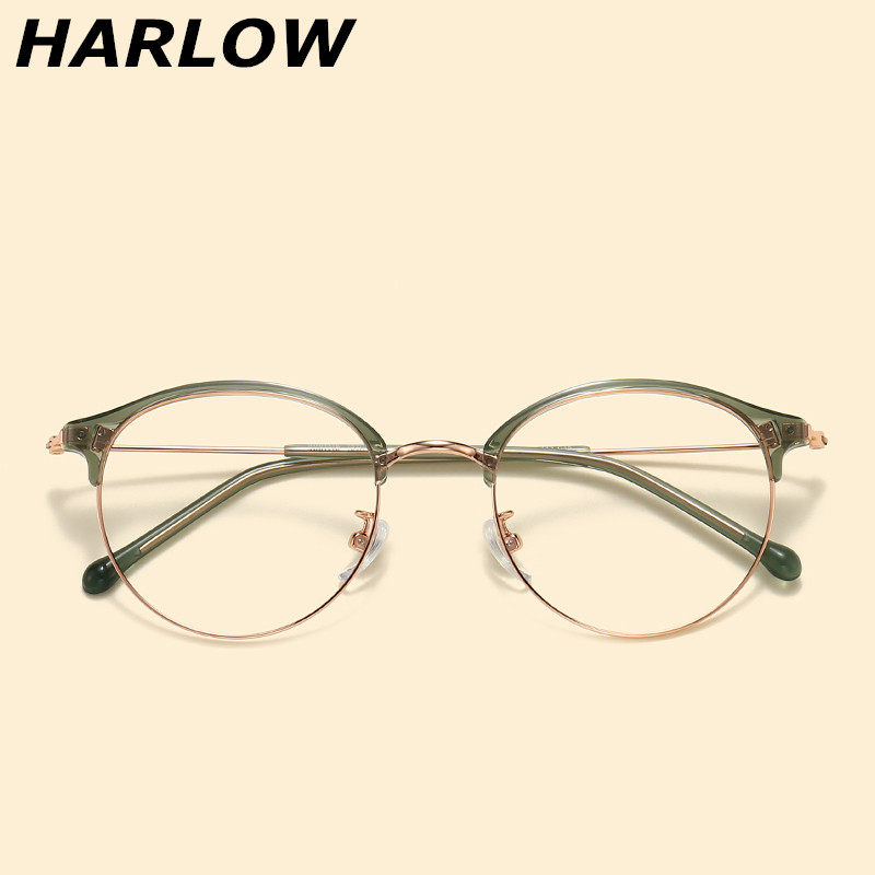 绿色眼镜框镜架女大脸潮复古可配近视半框眼镜女tr90防过敏眼镜架