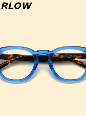 透明蓝色眼镜框男女潮款圆脸轻奢复古近视眼镜女无鼻托tr90眼镜架