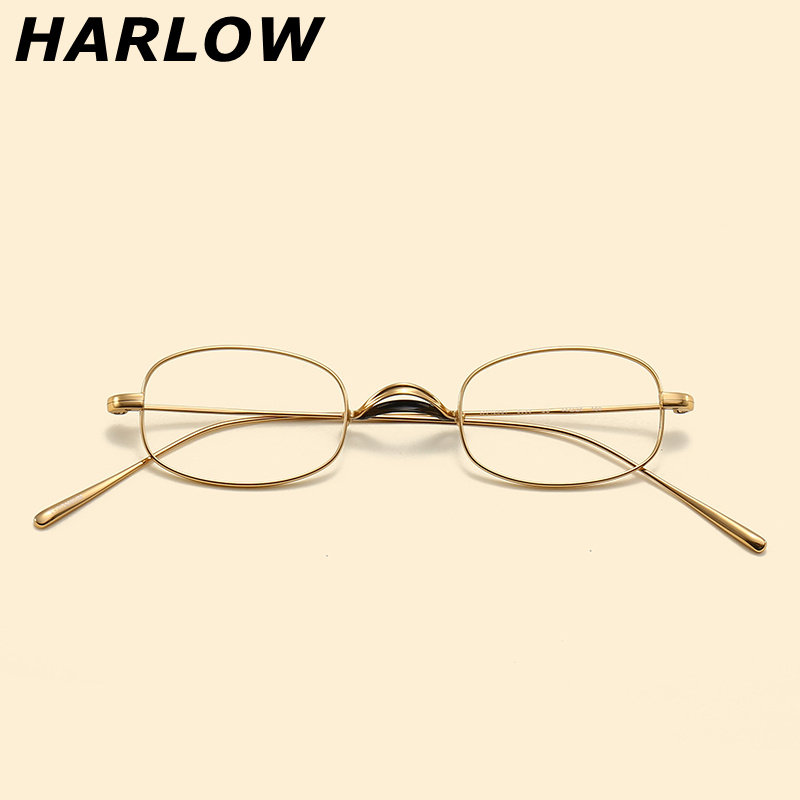 纯钛一体近视眼镜框男女款小尺寸小脸超轻双梁日系金色全钛眼镜架