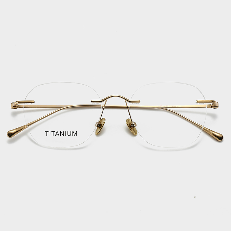 金色纯钛超轻无框近视眼镜高级感