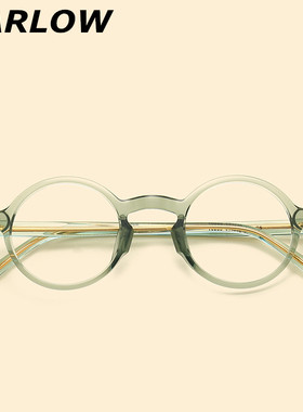 小脸绿色眼镜框男女潮轻款近视可配高度小圆框复古镜架TR90眼镜架
