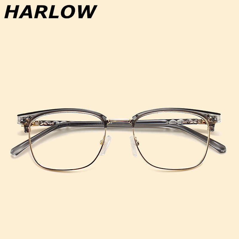 tr90灰色透明眼镜框男女韩版潮日系半框眼镜带鼻托防过敏眼镜架轻