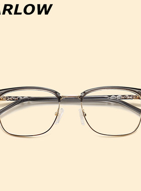 tr90灰色透明眼镜框男女韩版潮日系半框眼镜带鼻托防过敏眼镜架轻