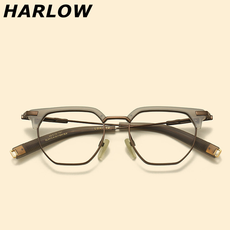 磨砂灰色纯钛不规则近视眼镜框潮