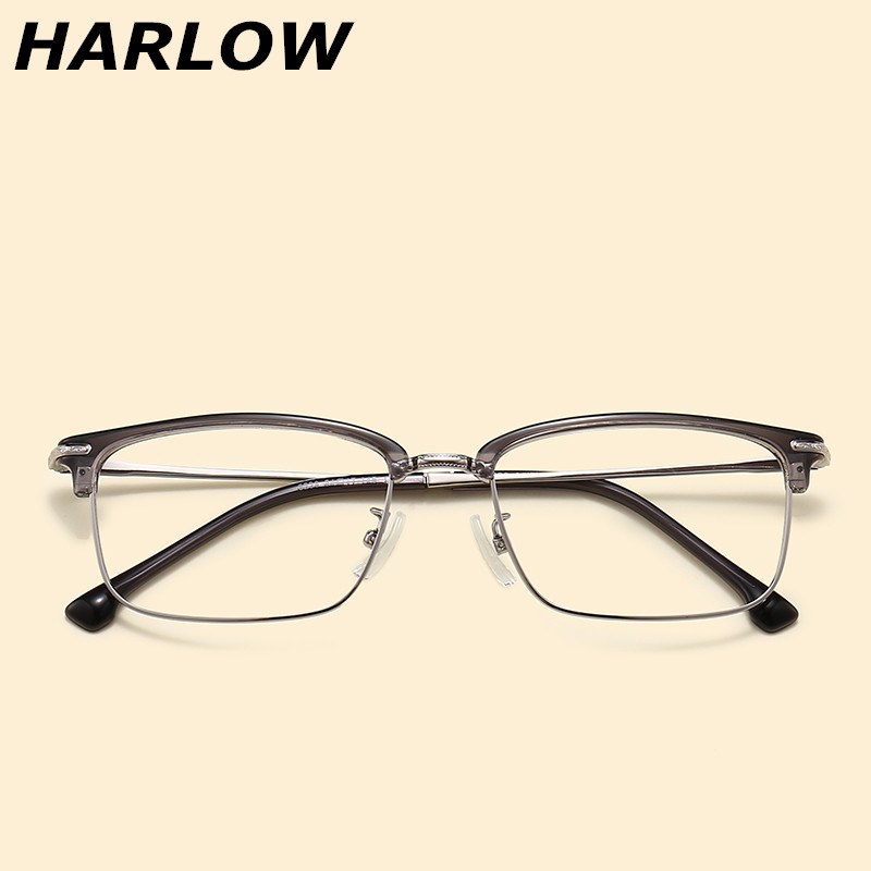 灰色透明眼镜框男女近视长方形眉毛E半框眼镜男潮复古眉毛眼镜架