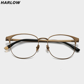 复古超轻纯钛近视眼镜男可配度数镜片圆框古铜金色时尚 眼镜钛架女
