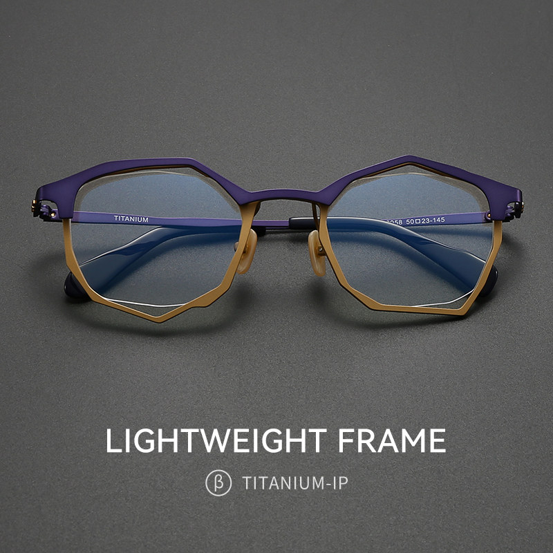 日系小众设计师款不规则个性手工拼色半框近视眼镜男可配带度数女