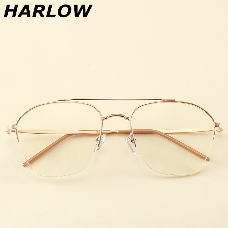 玫瑰金眼镜框男女近视网红款大脸显瘦半框眼镜拉丝线飞行员眼镜架