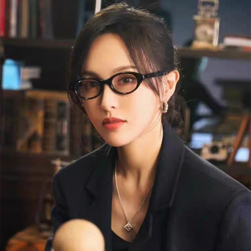唐嫣同款猫眼眼镜女款近视小框可配高度数黑色素颜书呆子板材框架