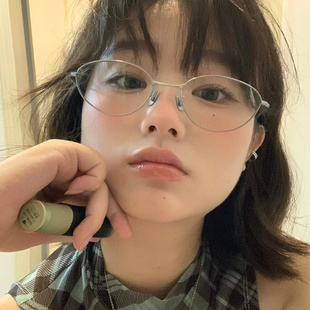 纯钛复古猫眼镜框近视女款 可配度数大脸素颜高级感老钱风银色Fade