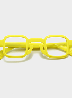 黄色眼镜男款高度近视小框复古板材一体方形设计师高级感素颜女潮