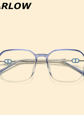 蓝色眼镜框女潮渐变个性时尚近视眼镜显瘦圆脸tr90素颜眼镜架轻款