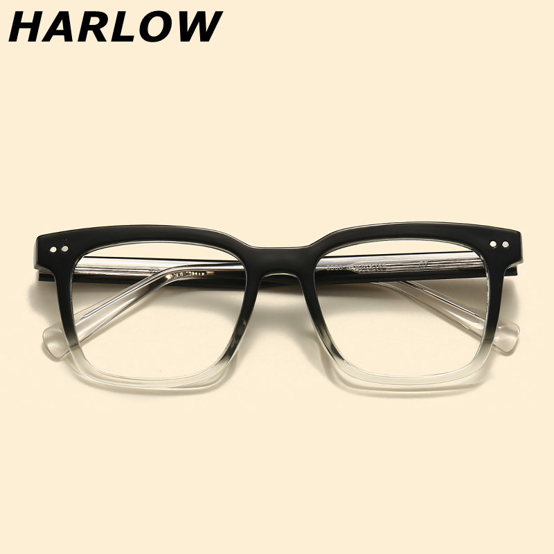 上黑下透明渐变色眼镜框男女适合大脸显瘦方框近视可配TR90眼镜架