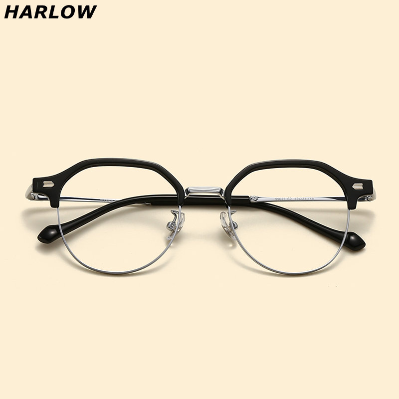 纯钛半框近视眼镜男女款可配度数