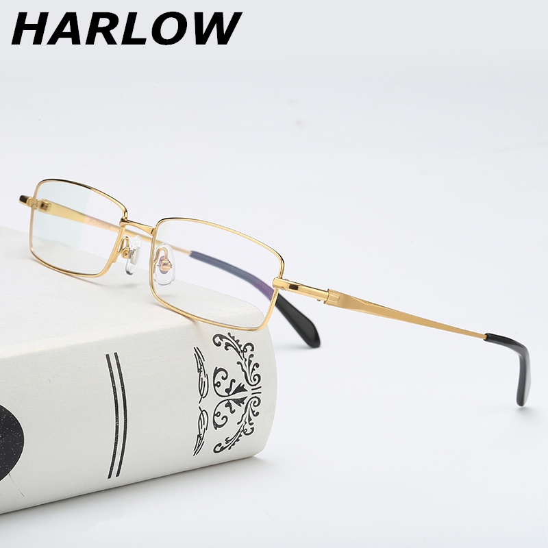 金边方框商务绅士眼镜框男近视全框方形小框纯钛眼镜架可配有度数