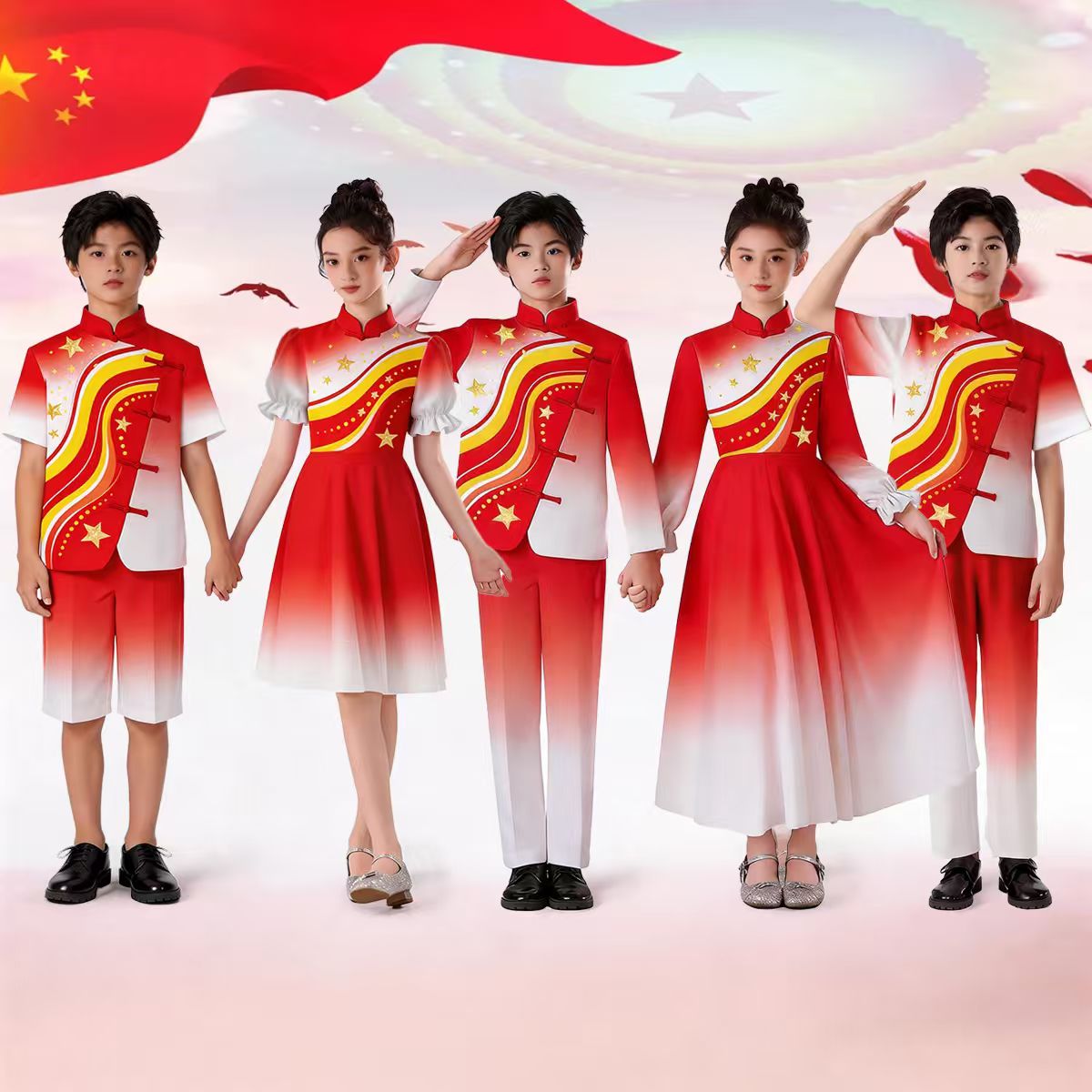 儿童演出服红色爱国诗歌朗诵小学生大合唱服装演讲男女童歌唱祖国