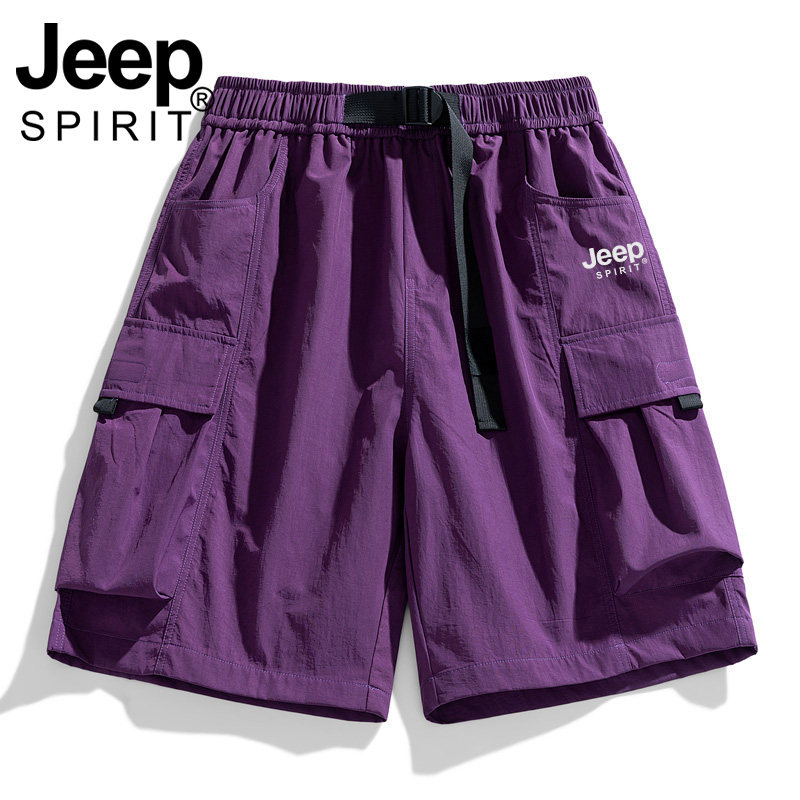 jeep美式机能风工装紫色短裤男夏季情侣款大口袋休闲运动五分裤潮