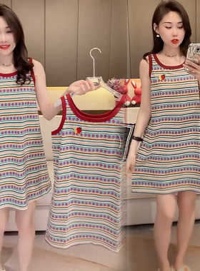 彩色条纹吊带睡裙女夏2025年新款休闲时尚宽松显瘦学生可外穿睡衣