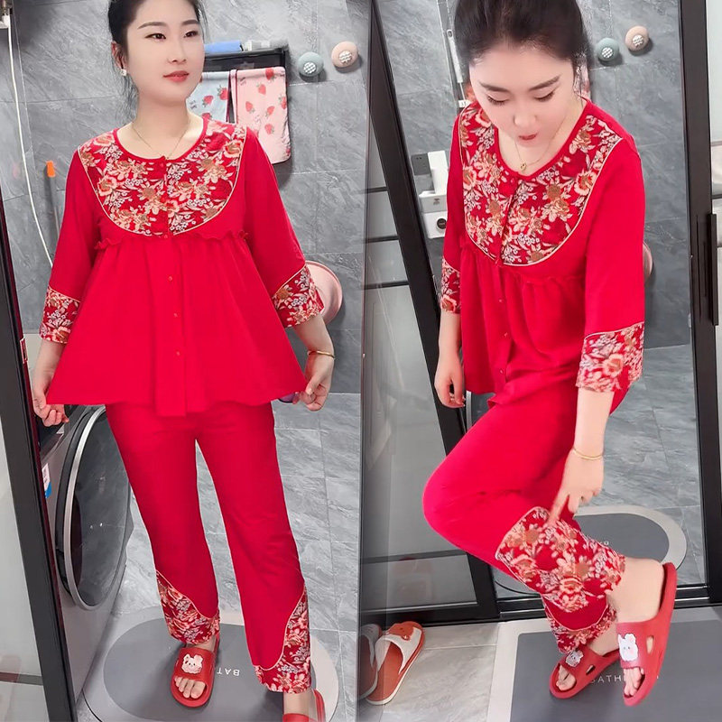 2025年新款本命年龙年大红色国潮睡衣女冬印花中国风家居服可外穿