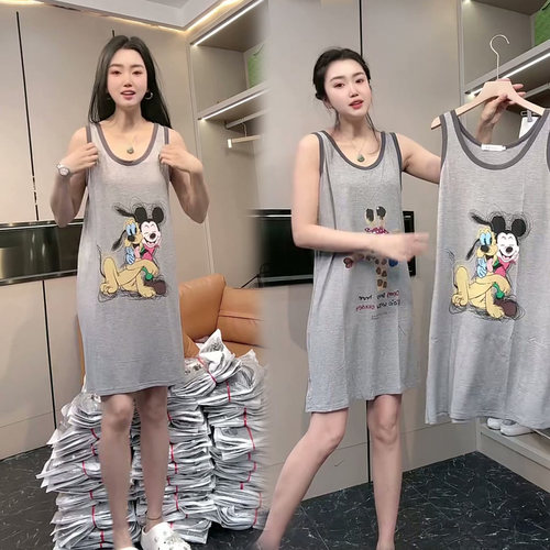 韩版莫代尔高弹睡裙女夏薄款2026新款吊带宽松大码卡通睡衣家居服