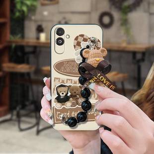 E146B手机壳小熊手链潮流趣味黑珍珠挂饰防尘 适用三星F14