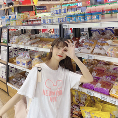 實拍新款韓版寬鬆百搭減齡可愛印花恤上衣學生女