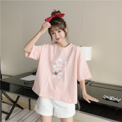 Real shot hong kong style top Korean cartoon rabbit T-shirt women's new versatile, loose and thin