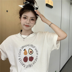 實拍夏季韓版寬鬆百搭印花恤短袖上衣學生女