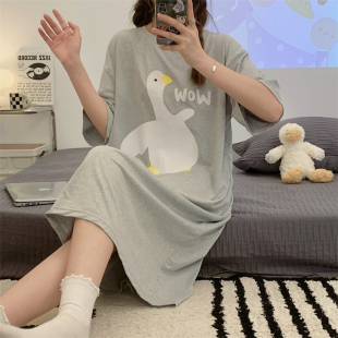 初恋睡裙女夏季短袖棉睡衣薄款卡通大码学生中长款家居服