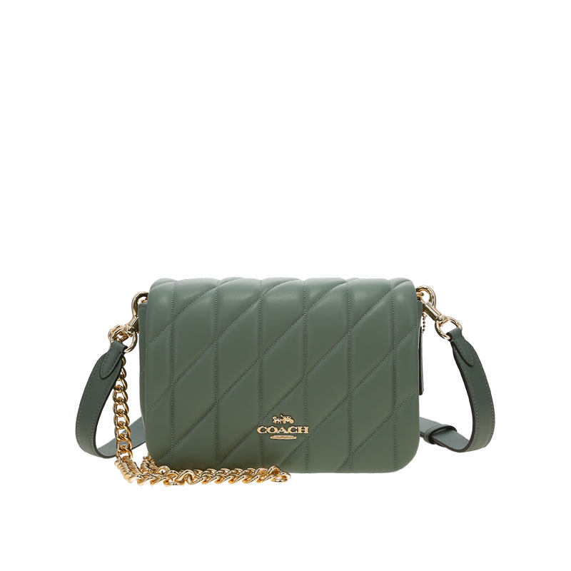 COACH/蔻驰SMITH MINI TOTE20绗缝皮革链条包菱格新女单肩斜挎包