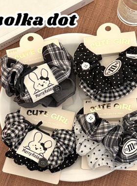 黑色系可爱水洗标大肠发圈套装小众时尚百搭马尾发绳少女甜美头饰