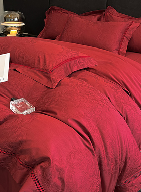 高端120支婚庆四件套高档新款大红色全棉100结婚喜被婚嫁床上用品