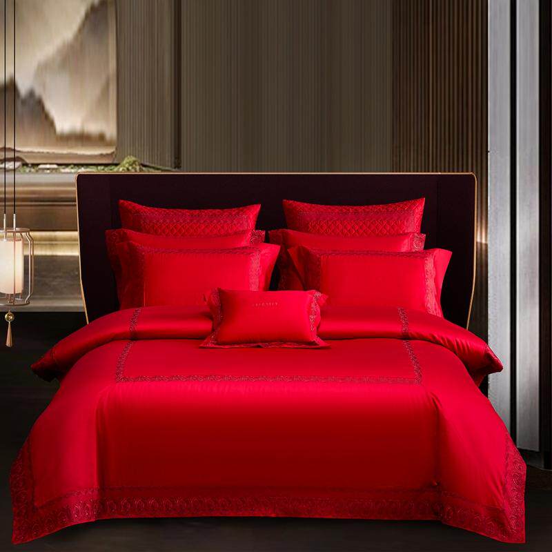 全棉新中式婚庆四件套纯棉长绒棉简约轻奢六九件套婚礼宴床上用品