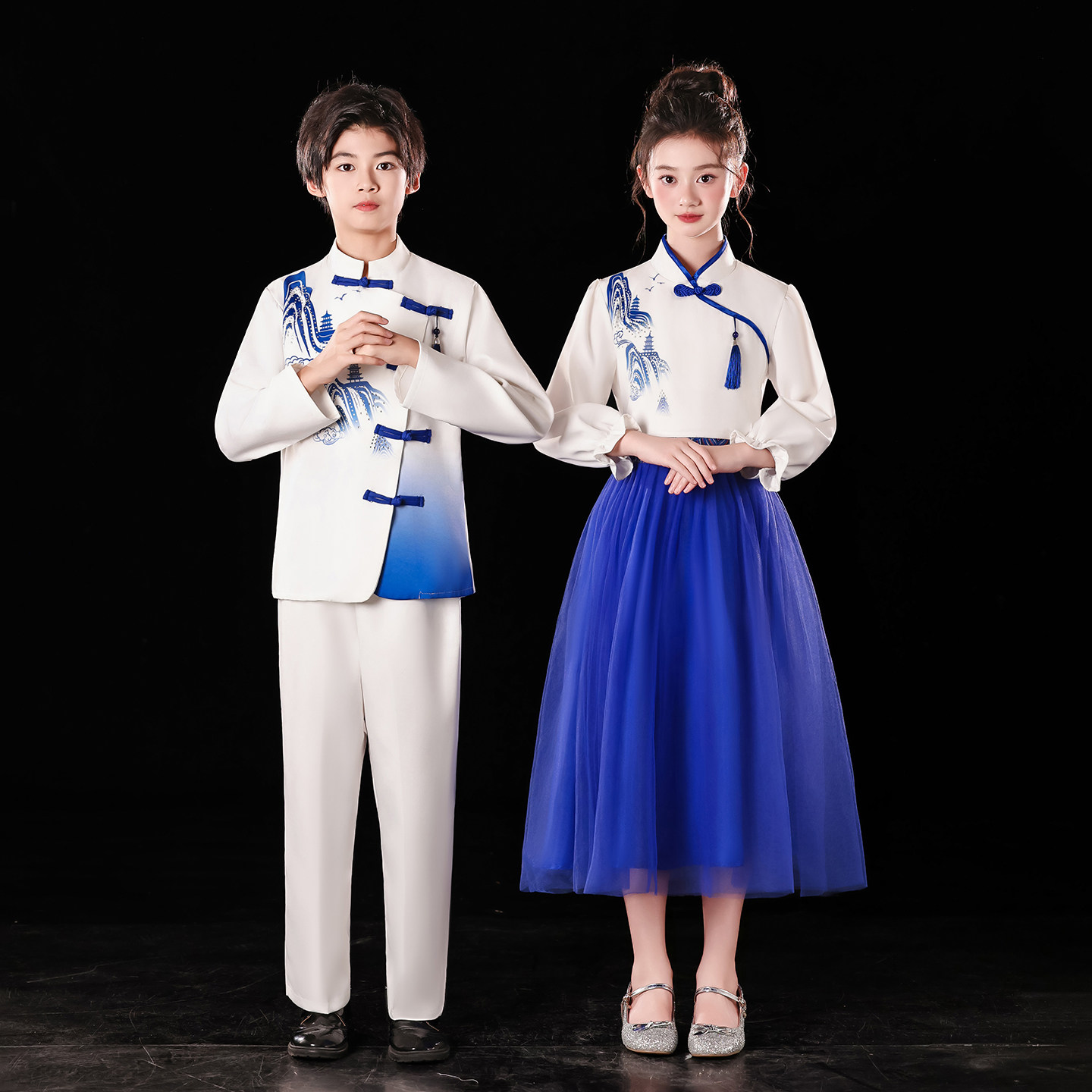 儿童演出服合唱服古风古筝表演服装朗诵演讲比赛儿童新款女童汉服