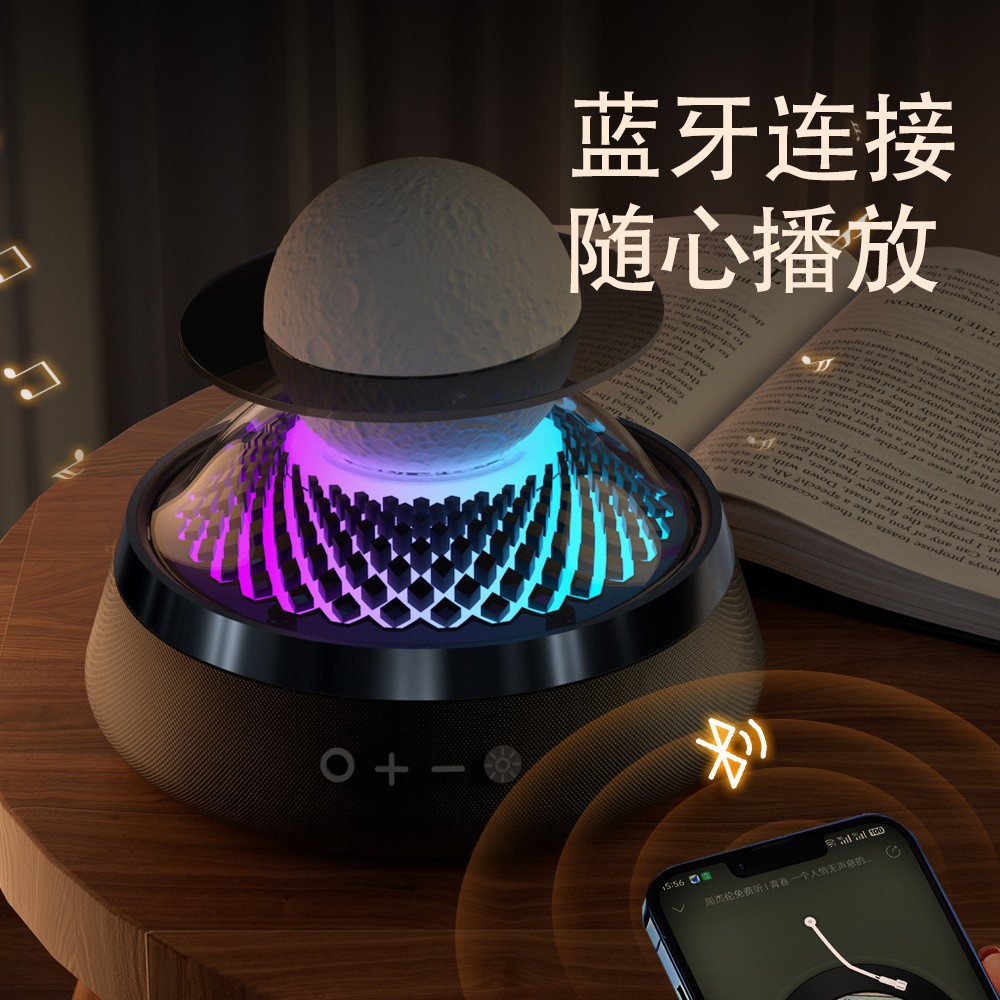 新款智能香薰蓝牙音响私模月球星环气氛彩灯立体声三合一车载家用