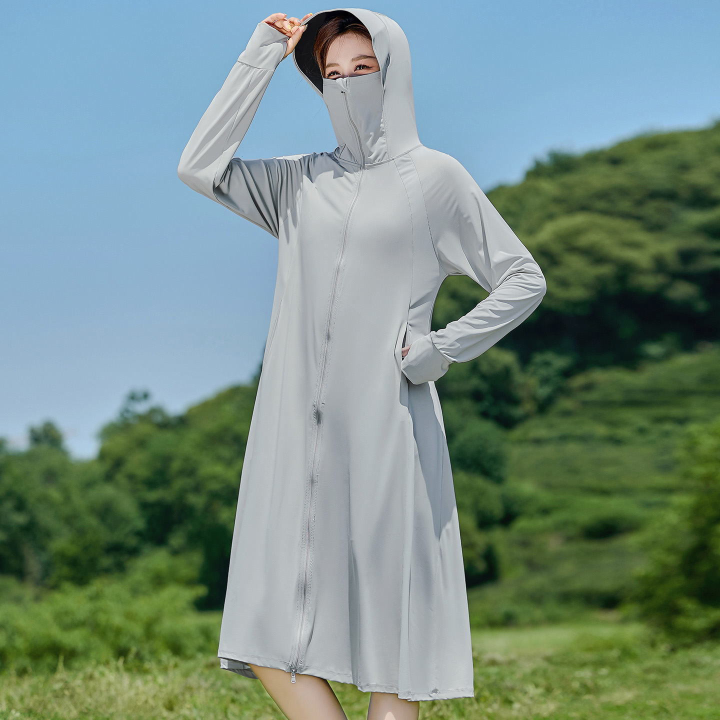 冰丝防晒衣女2025新款夏季户外凉感防紫外线长款全身防晒服薄外套