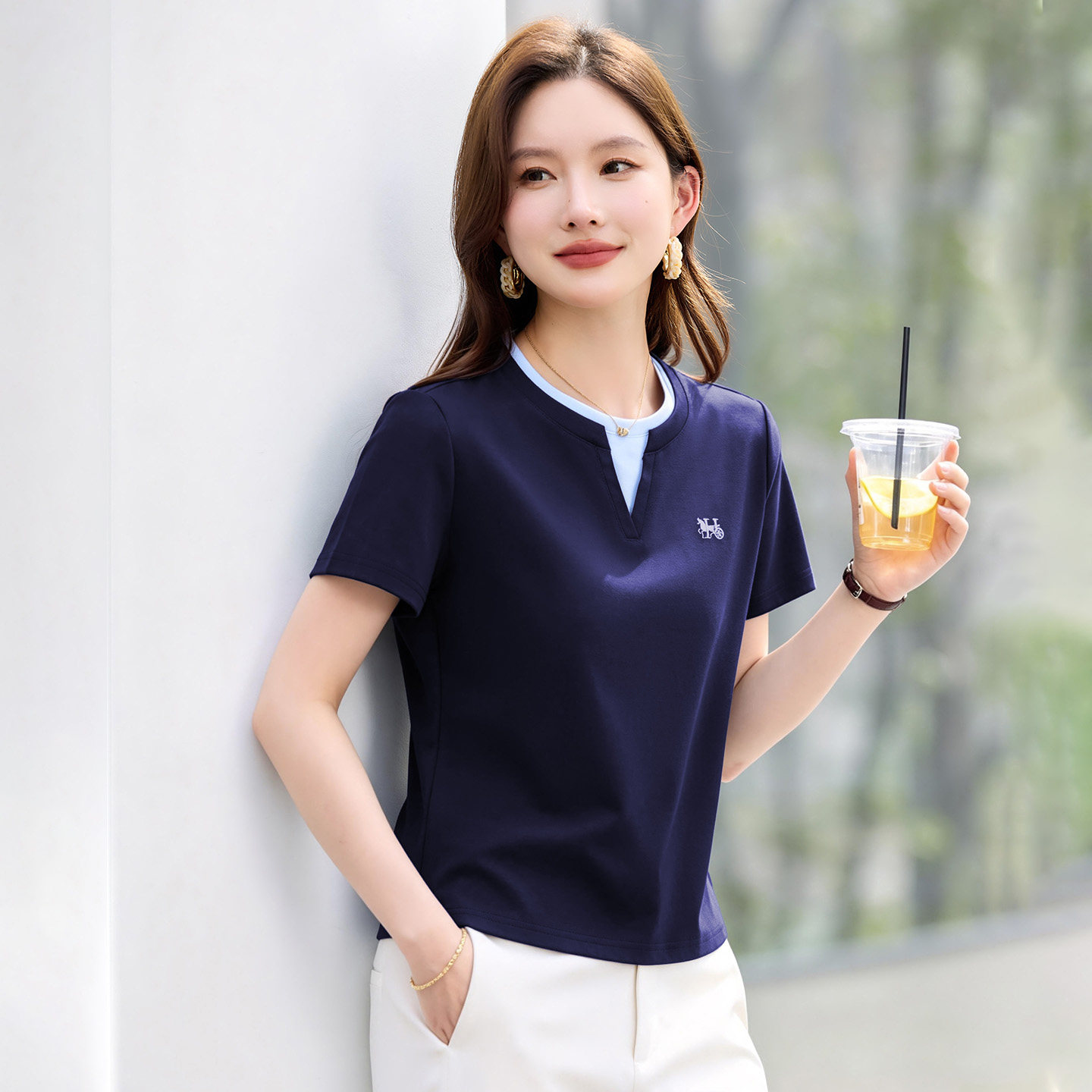 正肩假两件短袖t恤女2026新款夏季爆款时尚半袖上衣高端洋气女装
