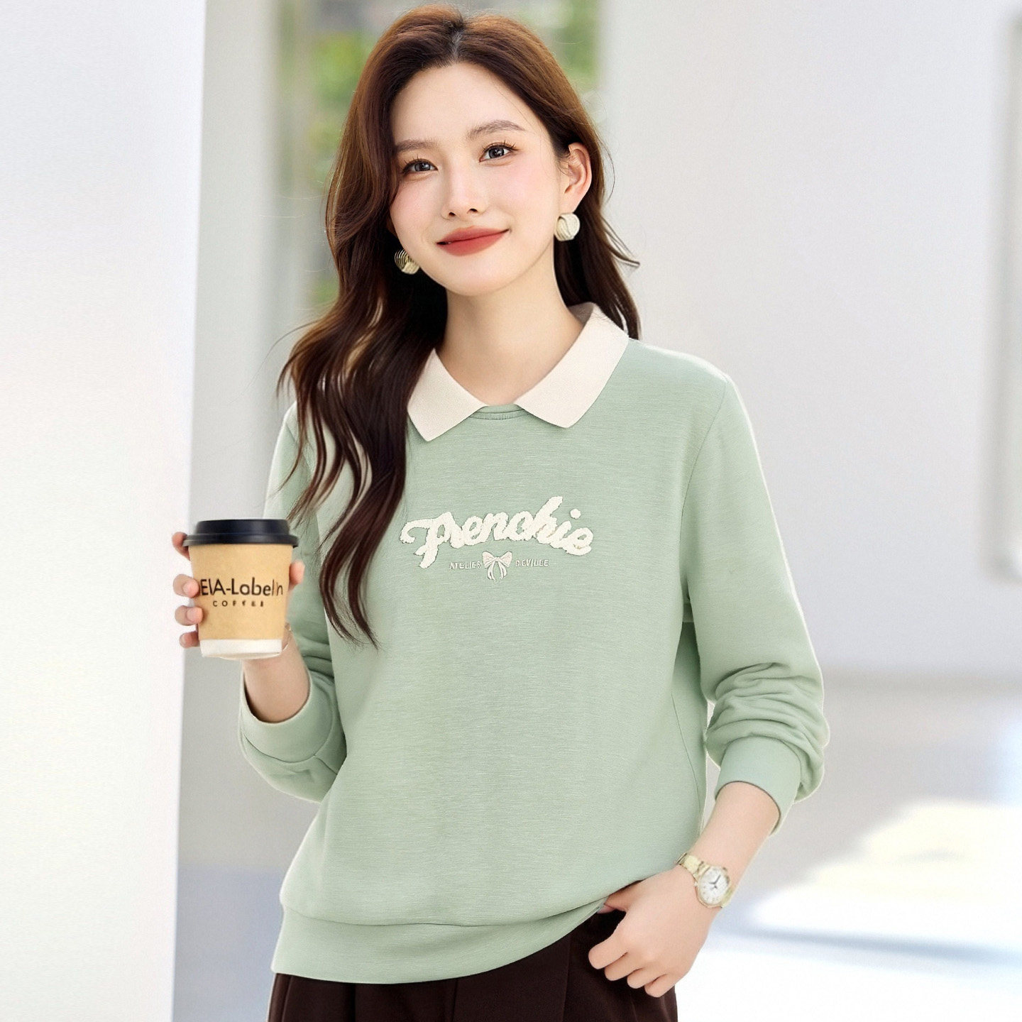 翻领假两件无帽卫衣女2026新款春秋正肩宽松气质薄款洋气上衣外套