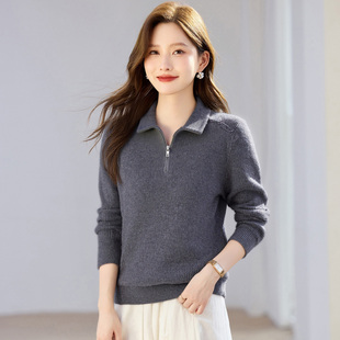 拉链半高领毛衣女针织衫2025新款秋冬爆款女装可打底内搭上衣外套