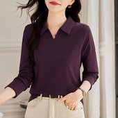 t恤女士打底衫 爆款 春秋款 长袖 2026新款 春季 减龄女装 翻领正肩上衣